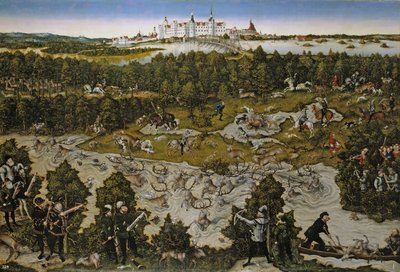 Jagd zu Ehren von Kaiser Ferdinand I. auf Schloss Torgau von Lucas Cranach the Elder