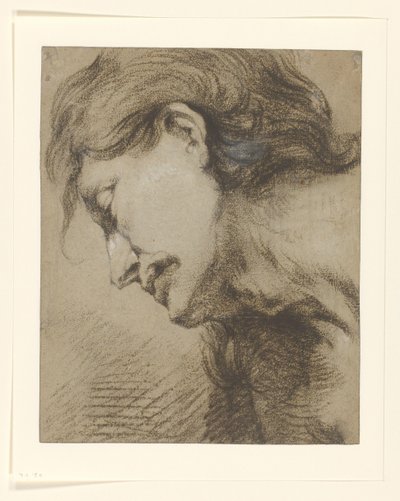 Männerkopf mit langem Haar, nach links unten schauend von Lucas Franchoys (attributed to)