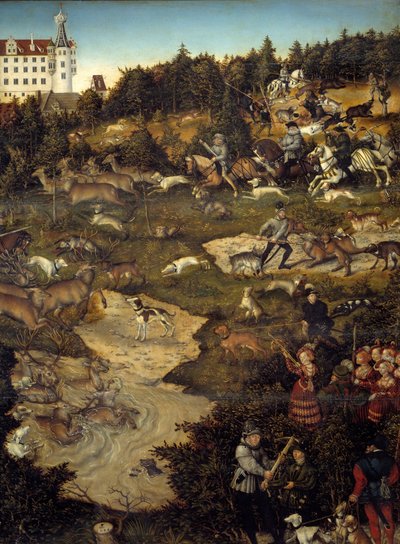 Jagd zu Ehren von Karl V. auf Schloss Torgau (Deutschland) (Detail). Gemälde von Lucas Cranach (1472-1553) von Lucas the Elder Cranach