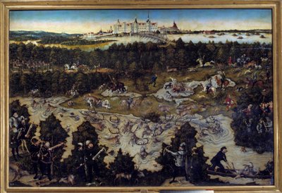 Jagd zu Ehren von Karl V. auf Schloss Torgau in Deutschland von Lucas the Elder Cranach