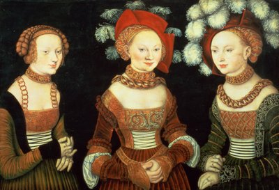 Drei Prinzessinnen von Sachsen, Sibylla (1515-92), Emilia (1516-91) und Sidonia (1518-75), Töchter von Herzog Heinrich von Frommen, c.1535 (Tafel) von Lucas the Elder Cranach