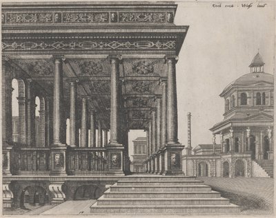 Ein Saal mit ionischen Säulen von Lucas van Doetechum and Johannes
