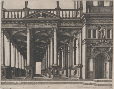 Offene Halle, gestützt von korinthischen Säulen von Lucas van Doetechum and Johannes