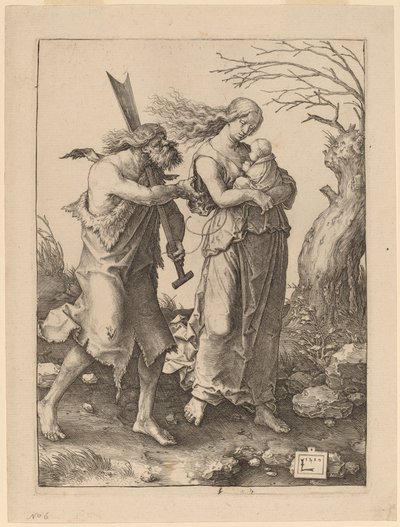 Adam und Eva nach ihrer Vertreibung aus dem Paradies von Lucas van Leyden
