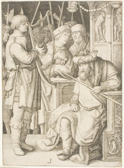 David spielt die Harfe vor Saul von Lucas van Leyden