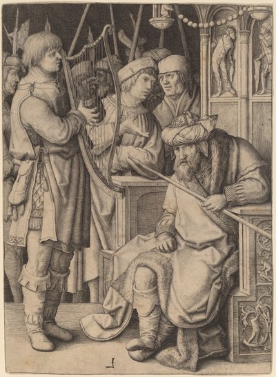 David spielt die Harfe vor Saul von Lucas van Leyden