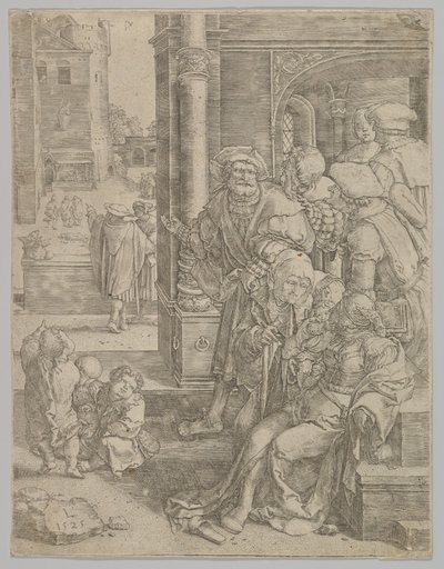 Der Dichter Virgil in einem Korb aufgehängt, 1525 von Lucas van Leyden
