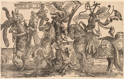 Die neun Helden: Arthur, Karl der Große, Gottfried von Bouillon, 1515-1517 von Lucas van Leyden