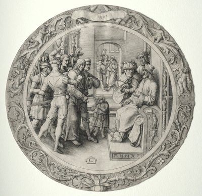 Die Runde Passion: Christus vor dem Hohenpriester, 1509 von Lucas van Leyden