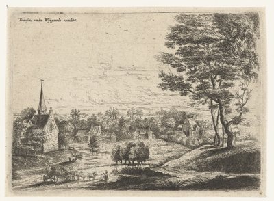 Blick auf ein Dorf mit einem Planwagen von Lucas van Uden