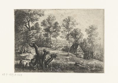 Landschaft mit einem Haus und einem Brunnen von Lucas van Uden