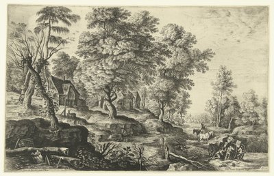 Landschaft mit Männern, die einen Wagen schieben von Lucas van Uden