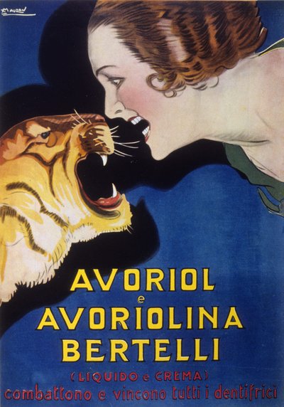 Zahnpasta Avoriol und Avoriolina Bertelli (Werbung 1920er - 1930er). Illustration von Lucien Achille Mauzan (1883 - 1952). von Luciano Achille Mauzan