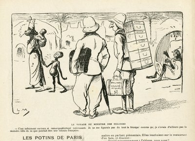 Illustration in Le Rire, 25/04/08 - die Reise des Kolonieministers, Senegal (Gravur) von Lucien Metivet