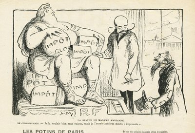 Illustration in Le Rire, 29/02/08 - Die Statue von Madame Marianne (Stich) von Lucien Metivet