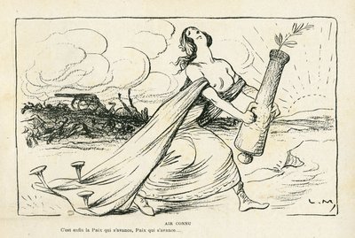 Illustration in Le Rire, 03/05/13 - Vertrautes Lied - Balkan, Waffen, Granaten, Frieden, Erster Weltkrieg (Gravur) von Lucien Metivet