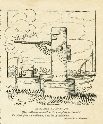 Illustration in Le Rire, 30/08/13 - der automatische Soldat (Gravur) von Lucien Metivet
