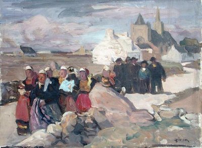 Bretonische Männer und Frauen, ca. 1909 von Lucien Simon