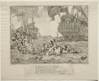 Die Personifikation von Amsterdam reitet in Neptuns Wagen, 1701 von Ludolf Backhuysen
