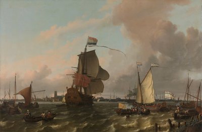Das Kriegsschiff Brielle auf der Maas vor Rotterdam von Ludolf Bakhuysen