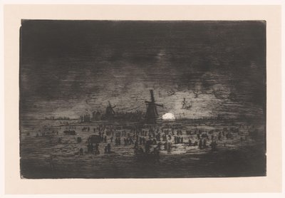 Holländische Winterlandschaft mit Windmühlen und Schlittschuhläufern von Ludovic Napoléon Lepic