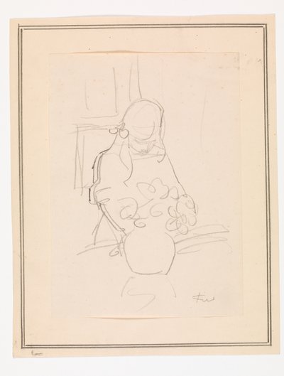 Mädchen, das an einem Tisch mit einer Vase steht von Ludvig Find