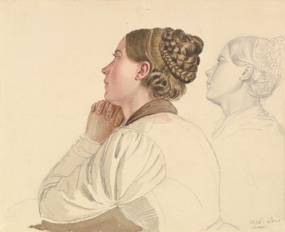 Studien einer betenden Frau, frühes bis mittleres 19. Jahrhundert von Ludwig Emil Grimm