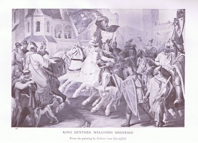 König Gunther begrüßt Siegfried von Ludwig Ferdinand Schnorr von Carolsfeld