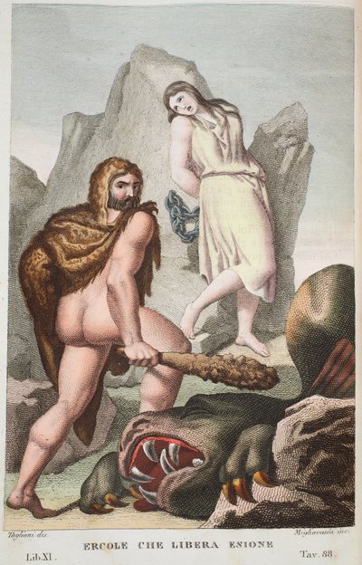 Herkules rettet Hesione, Buch XI, Illustration aus Ovids Metamorphosen, Florenz, 1832 von Luigi Ademollo