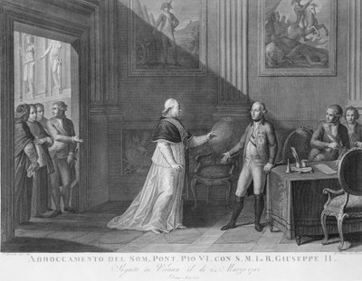 Interview zwischen Papst Pius VI. und Kaiser Joseph II. in Wien (Stich) von Luigi Agricola