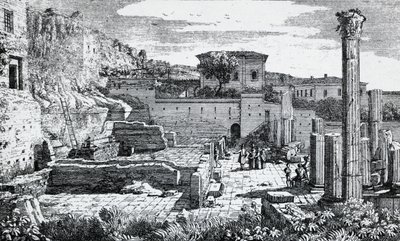 Ruinen des Tempels von Vespasian in Brescia, Gravur von Louis Basiletti, Italien von Luigi Basiletti