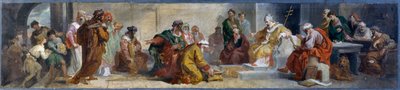 Papst Damasus empfängt Persönlichkeiten aus dem Osten, von Luigi Fontana (1827-1908), Vorbereitungsskizze für Fresken in der Basilika San Lorenzo in Damaso in Rom, Italien von Luigi Fontana