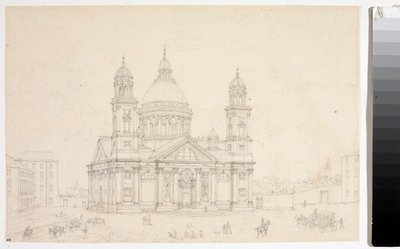 Ansicht der Basilika Santa Maria Assunta di Carignano in Genua (Zeichnung) von Luigi Garibbo