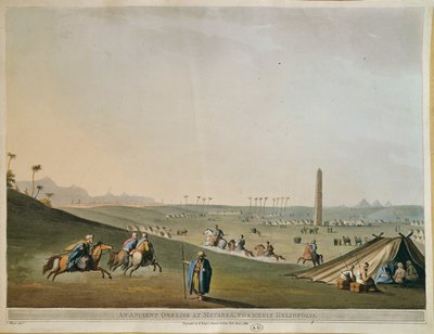 Ägypten, Nomaden und der Obelisk in Materieh (Altes Heliopolis oder Stadt der Sonne) von Luigi Mayer, Gravur von Luigi Mayer