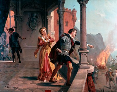 Illustration für Manrico-Arie, Di quella pira Akt III, in Il trovatore, Oper von Giuseppe Verdi von Luigi Morgari