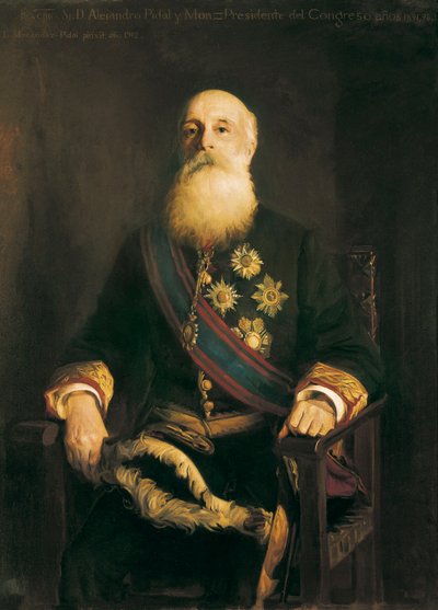Porträt von Alejandro Pidal y Mon (1846-1913) Spanischer Politiker, Mitglied der Katholischen Union. Gemälde von Luis Menendez Pidal (1861-1932) von Luis Menendez Pidal