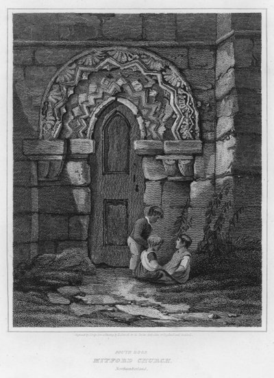Südportal der Mitford Church, Northumberland (Gravur) von Luke (after) Clennell