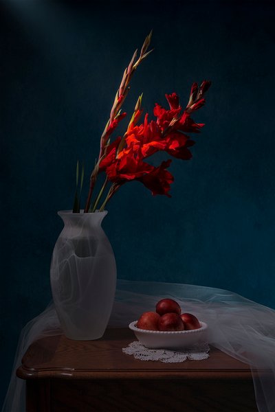 Roter Gladiolus Stillleben von Lydia Jacobs