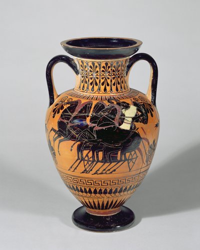 Attische schwarzfigurige Amphora, die einen Wagen zeigt, 520-500 v. Chr. (Ton) von Lysippos