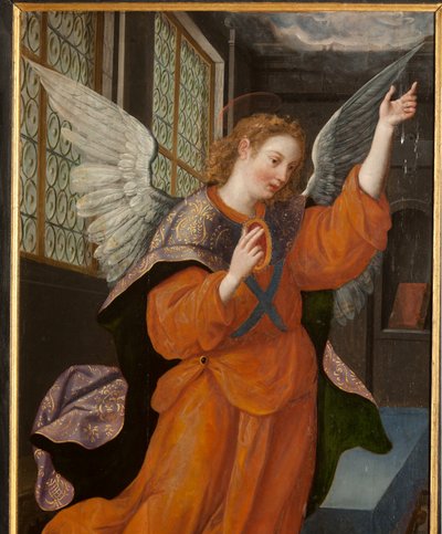 Anbetung der Könige, Triptychon, linkes Panel, Rückseite, Detail von Maarten de Vos