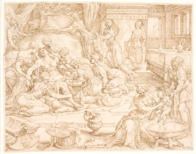 Tamar gebiert Pharez und Zarah von Maarten van Heemskerck