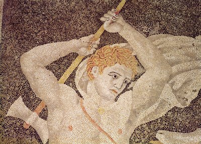 Die Hirschjagd, Detail eines Jägers, aus dem Haus der Entführung der Helena von Macedonian School