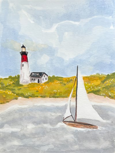 Küstenleuchtturm und Segelboot von Madison Phipps