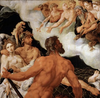 Mars und Venus im Netz des Vulkan gefangen von Maerten van Heemskerck