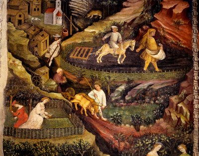 Arbeit auf den Feldern, Detail aus dem Monat Oktober, Zyklus der Monate von Maestro (attr. to) Venceslao