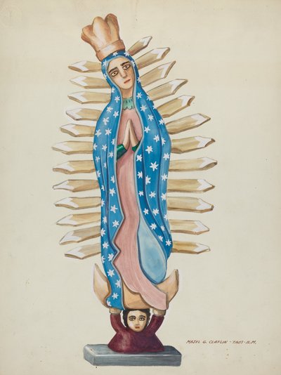 Guadalupe Holz Santo oder Bulto von Majel G. Claflin