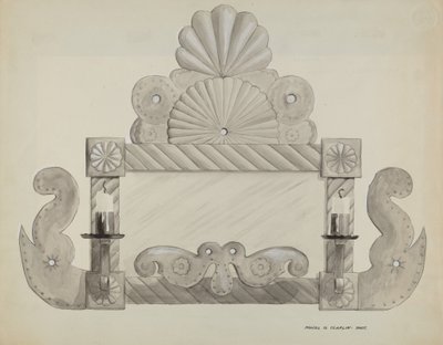 Zinnspiegelrahmen mit 2 Kerzenhaltern, ca. 1937 von Majel G. Claflin