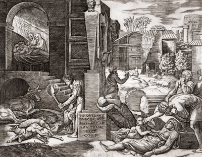 Die Pest (Gravur) von Marcantonio (after) Raimondi