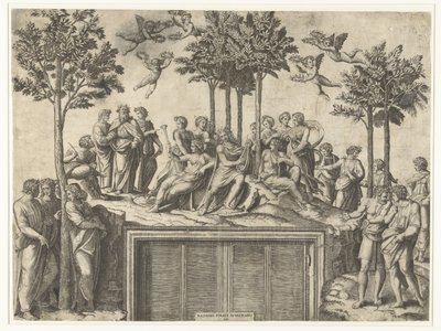 Apollo und Musen auf dem Berg Parnassus von Marcantonio Raimondi