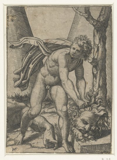 David mit dem Kopf von Goliath von Marcantonio Raimondi